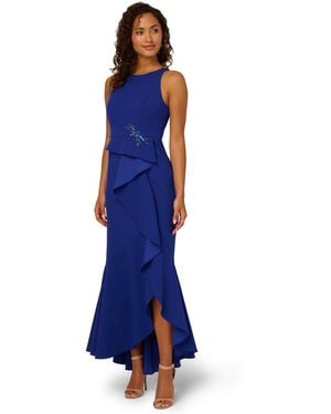 Adrianna Papell Cascading-ruffle Crepe Gown - Blue
