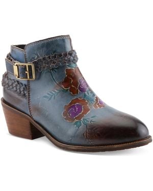 L'ARTISTE Across Hand-painted Floral-motif Braided-leather Ankle Boots - Blue