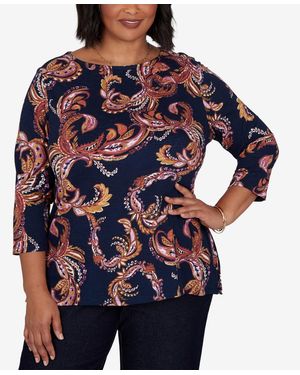 Ruby Rd. Plus Size Paisley 3/4-sleeve Boat-neck T-shirt - Blue