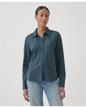 Pact Organic Relaxed Slub Long Sleeve Button Up - Blue