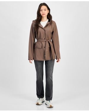 Rains Tie-waist Snap-front Hooded Rain Coat - Brown