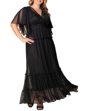Kiyonna Plus Size Graceful Tiered Mesh Gown - Black