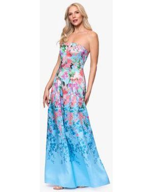 Betsy & Adam Betsy Adam Floral Print Strapless Ball Gown - Blue