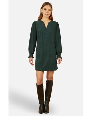Yumi' Long Sleeve V-neck Mini Dress - Green