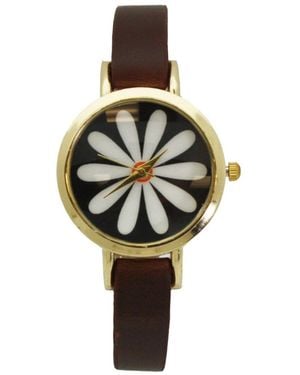 Olivia Pratt Large Flower Face Skinny Leather Strap Watch - Brown