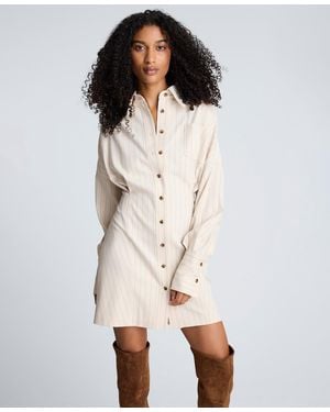 Kenneth Cole Long-sleeve Striped Shirt Dress - Natural