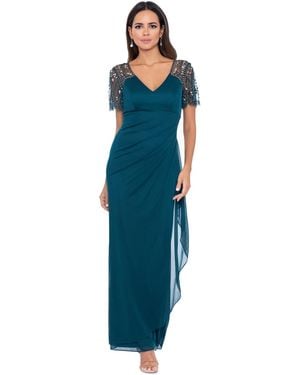Xscape Beaded-sleeve Gown - Blue