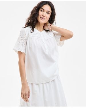 Style & Co. Cotton Eyelet-embroidered Pleated Top - White