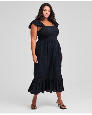 And Now This Trendy Plus Size Smocked Cotton Maxi Dress - Black