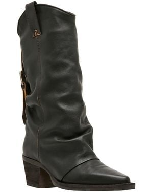 Steve Madden Aldora Western Slouch Boots - Black