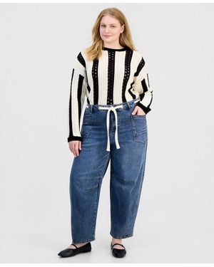 And Now This Trendy Plus Size Tie-waist Barrel Jeans - Blue