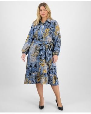 Jones New York Plus Size Paisley Tie-waist Tiered Midi Dress - Blue
