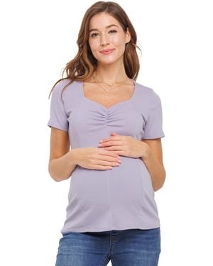 Hello Miss Maternity Ribbed Short Sleeve Sweetheart Neck Top - Gray