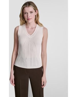 DKNY Sleeveless V-neck Sweater - White