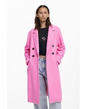 Desigual Double-breasted Coat - Pink