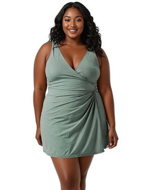 Calypsa Alana Wrap-style Swim Dress With Hidden Bottoms And Adjustable Straps - Blue