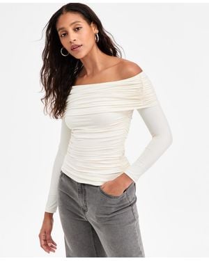 BarIII Off-the-shoulder Ruched Knit Top - White