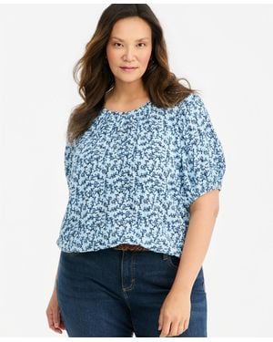 Style & Co. Plus Size Floral Bubble Henley Top - Blue