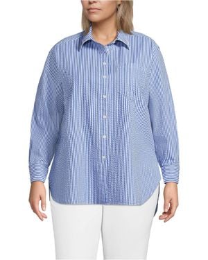 Lands' End Plus Size Oversized Seersucker Shirt - Blue
