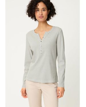 Olsen Stripe Rib Knit Henley T-shirt - Gray
