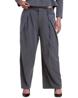 Eloquii Plus Size Wide-leg Pleated Belted Trouser - Blue