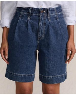 Lands' End Soft Denim High Rise 7" Pleated Trouser Shorts - Blue