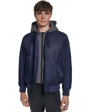 KARL LAGERFELD Embroidered Signature Hooded Bomber - Blue