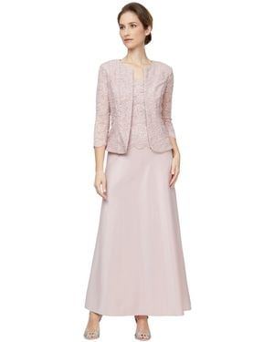 Alex Evenings Long Mock Jacket Dress With Open Jacket, Scoop Neck Bodice And Scallop Detail (Blush) Dress - Pink