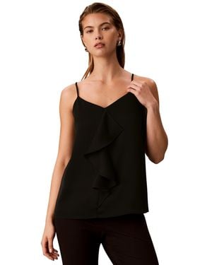Calvin Klein Flutter Ruffle Front Satin V-neck Camisole - Black
