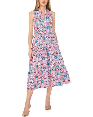 Cece Printed Collared V-neck Sleeveless Dress - Purple