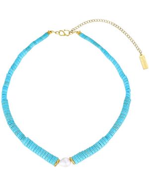 st. Moran Tarnish-resistant Natural Freshwater Imitation Pearl Chunky Turquoise Beaded Delray Necklace - Blue
