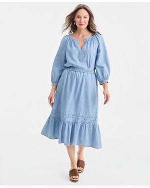 Style & Co. Cotton Chambray Pull-on Midi Skirt - Blue