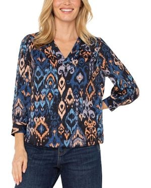 Liverpool Los Angeles 3/4-sleeve V-neck Woven Top - Blue