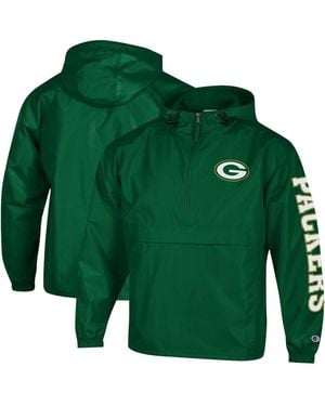 Champion Bay Packers Packable Hooded Windbreaker Half-zip Jacket - Green
