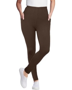 Woman Within Within Stretch-cotton Knit Pull-on Pocket leggings - Brown