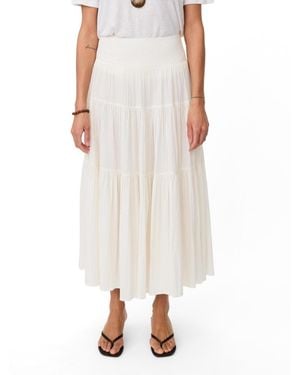 Masai Smocked Waist Tiered Midi Skirt - White