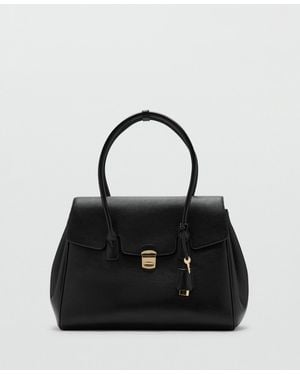 Mango Medium City Flap Handbag - Black