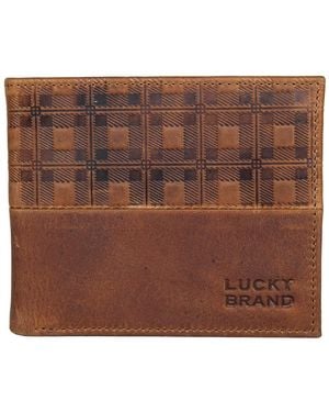 Lucky Brand Plaid Embossed Leather Bifold Wallet - Brown