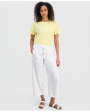 Nautica Linen-blend Drawstring-waist Pull-on Pants - White