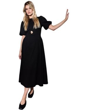 Warehouse Seersucker Puff Sleeve Midi Dress - Blue