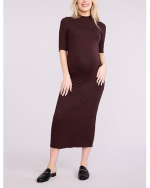 Motherhood Maternity Mock Neck 3/4 Sleeve Ribbed Maxi Dress - Purple