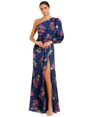 Mac Duggal Ieena Plum Floral Print One Sleeve Gown - Blue