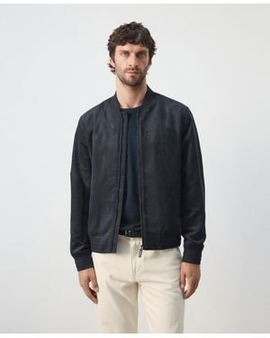 Mango Suede-effect Bomber Jacket - Blue