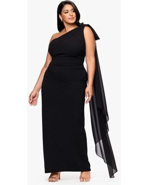 Xscape Plus-size One-shoulder Sash Gown - Blue