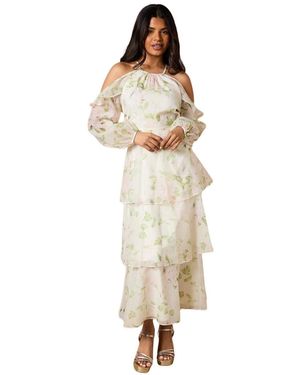 Oasis Organza Cold Shoulder Midi Dress - White