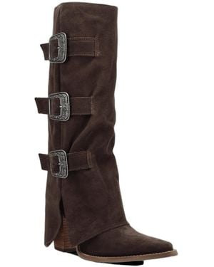 Dingo Buckle Bunny Suede Leather Boot - Brown