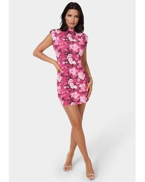 Bebe Padded Shoulder Mini Dress - Red