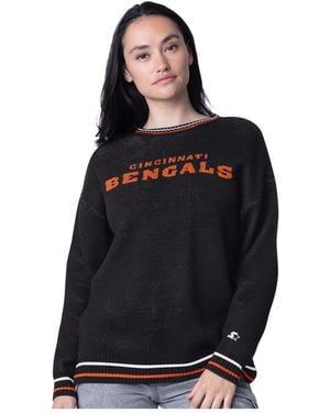 Starter Cincinnati Bengals Oversized On The Ball Intarsia Knit Pullover Sweater - Black