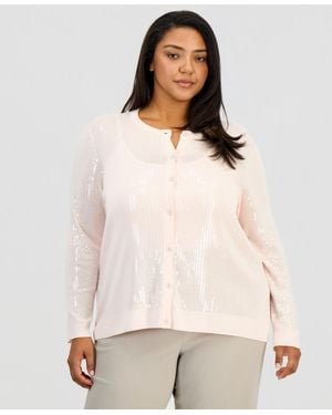 Anne Klein Plus Size Sequin Cardigan Sweater - Gray