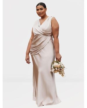 Six Stories Plunge Drape Satin Bridesmaid Dress - White